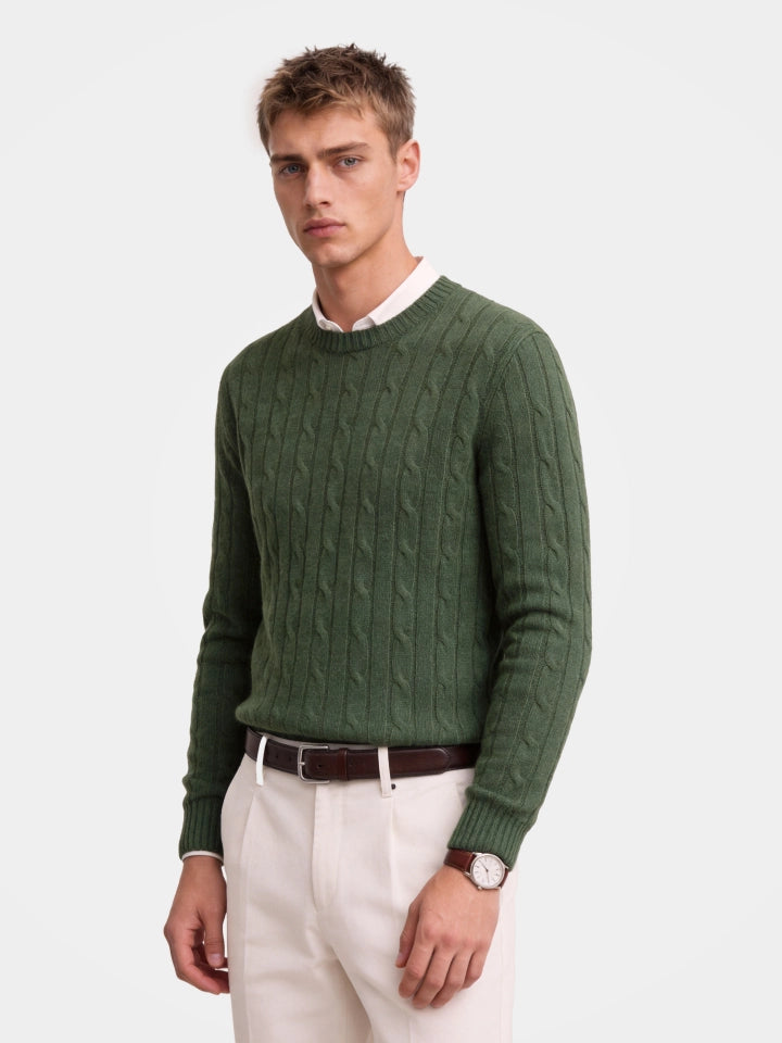 Cashmere Cable Knit Crew Neck Sweater with Timeless Style (10-14 Business Days)