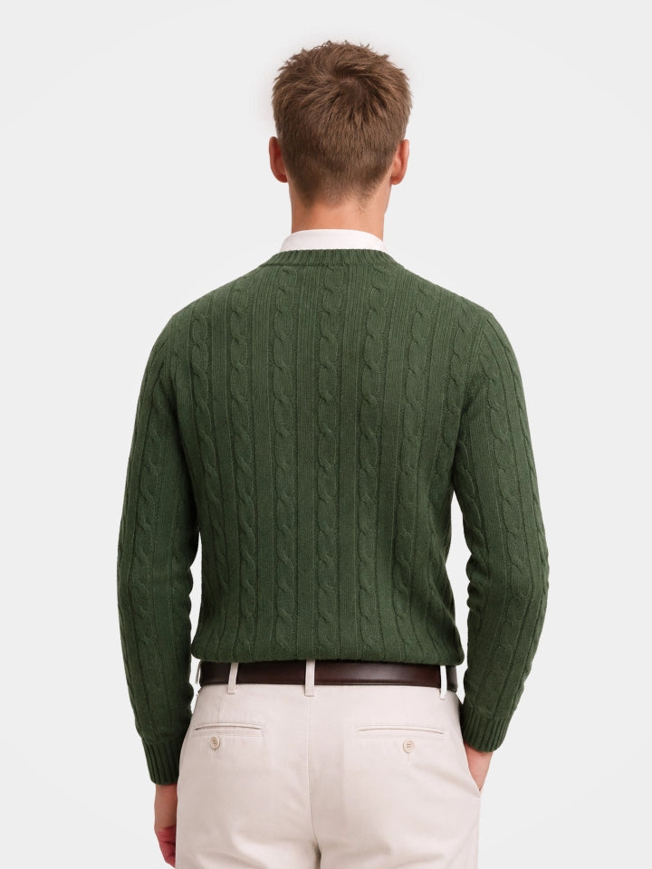 Cashmere Cable Knit Crew Neck Sweater with Timeless Style (10-14 Business Days)