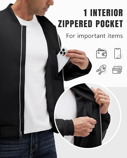 Polu Men's Bomber Jacket Lightweight Windbreaker Spring Fall